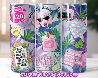 Stoner Babe Tumbler Wrap, 420 Weed Collage 20oz Tumbler Sublimation Design, Funny Cannabis Aesthetic PNG, Digital Download