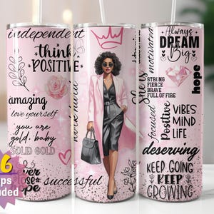 Ermächtigende schwarze Frau Motivationsbecher | Inspirierende Mode Sublimation PNG | 20 Unzen gerade & verjüngt PNG | Sofort Download