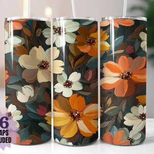 Emballage de verre floral rustique - Sublimation de fleurs d'automne peintes à la main PNG | 16 designs d'emballage en prime gratuits | Téléchargement numérique pour des gobelets personnalisés