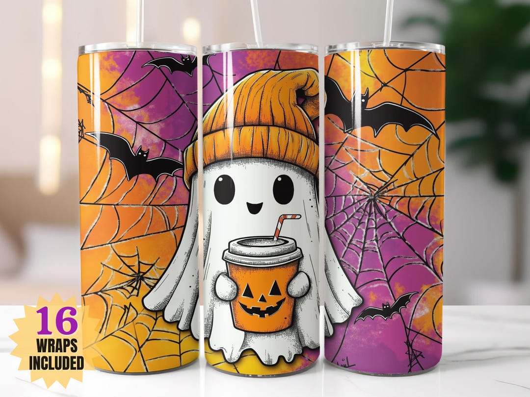 Cute Halloween Ghost Tumbler Wrap PNG for Sublimation – 20oz Straight ...