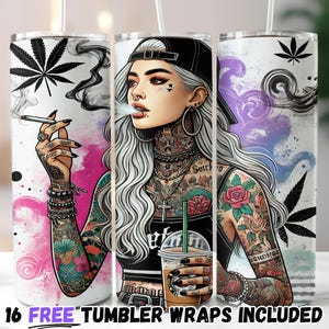 Edgy Tattooed Girl Tumbler Wrap | Sublimation PNG Design | 20oz Straight & Tapered | Instant Download