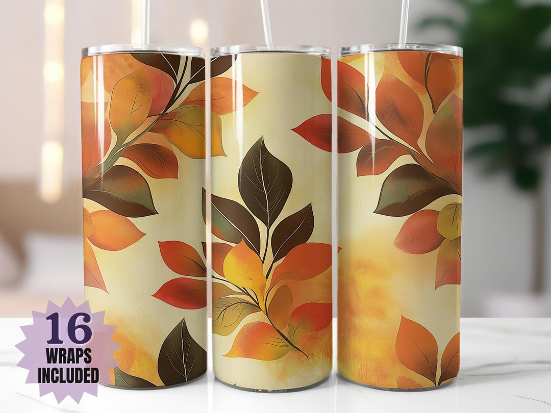 Warm Autumn Leaves Tumbler Wrap PNG | Fall Foliage Sublimation Wrap for ...