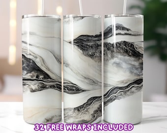 Black and White Marble Tumbler Wrap, Abstract Mountain Sublimation Design, 20oz Tumbler Wrap PNG, Neutral Aesthetic Tumbler Wrap