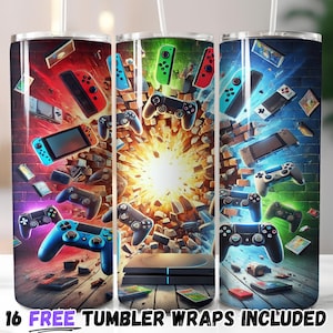 Gamer Tumbler Wrap | Explosive Controller und Konsole Design Sublimation PNG | 20 Unzen gerade & konische Designs | Sofort Download