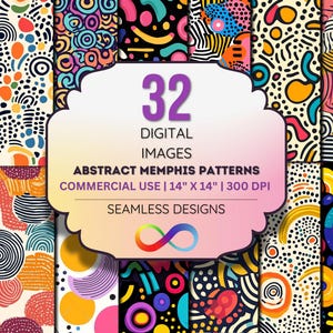 Papier numérique abstrait motif Memphis - Arrière-plans transparents de style rétro des années 80 - Textures vives dessinées à la main - JPEG - 300 DPI, usage commercial