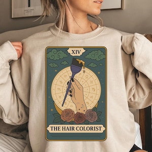 Die Haar Colorist Tarot Karte PNG, Mystische Hair Stylist Clipart, Celestial Salon Digital Download, transparenter Hintergrund für Shirts