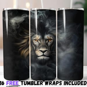 Fierce Lion Tumbler Wrap / Majestic Lion in Smoke Sublimation PNG / Disegni dritti e affusolati da 20 once / Download immediato