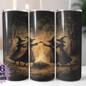 Papier d'emballage pour verres Witch Coven - Sublimation d'Halloween mystique PNG | 16 designs d'emballage en prime gratuits | Téléchargement numérique pour des gobelets personnalisés