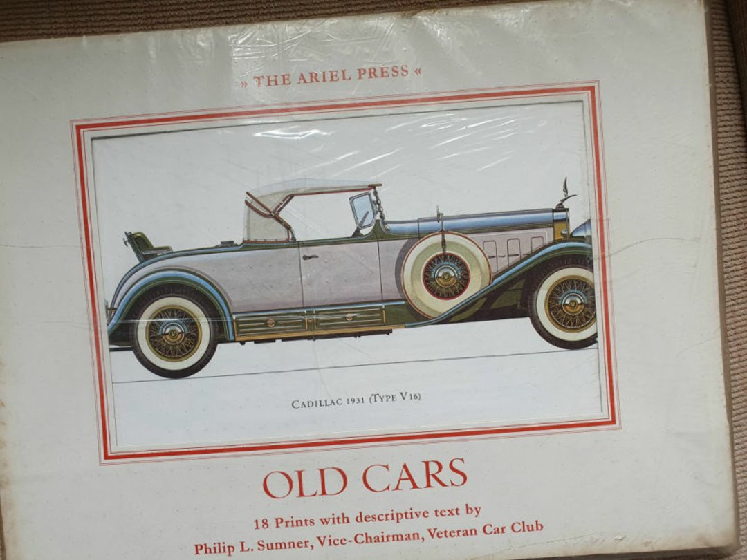 Rare Set of 18 Vintage Car Prints. the Ariel Press London. 1965