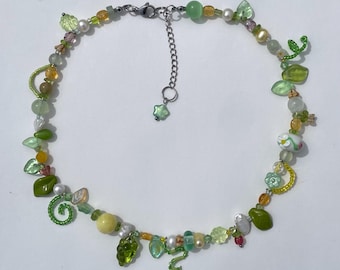 Spring Blossoms Necklace - Handmade Beaded Jewelry, Gemstone, Czech Glass, & Freshwater Pearl Beads, Stainless Steel