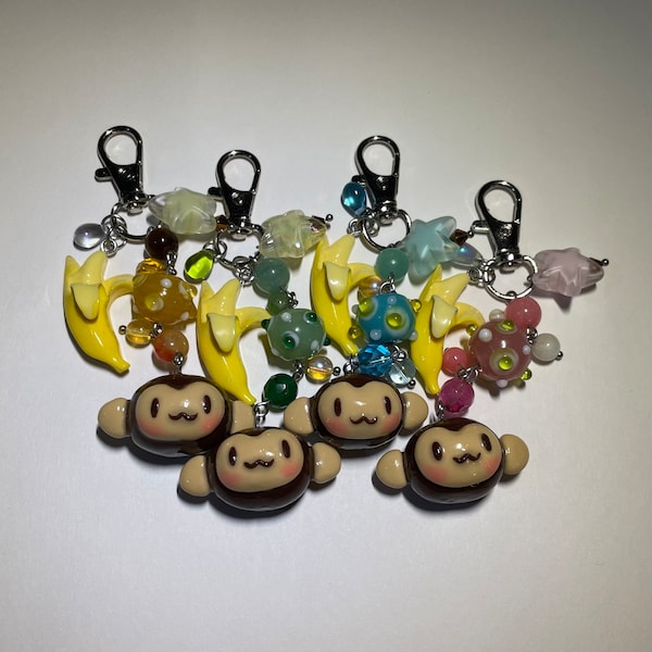 Blushing Monkey & Banana Handmade Keychain / Bag Charm