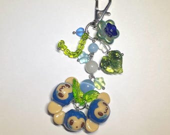 Blueberry Monkeys Handmade Polymer Clay Bag Charm / Keychain