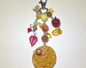 Apple Monkey & Apple Pie Handmade Polymer Clay Bag Charm / Keychain