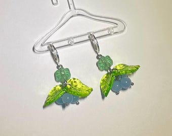 Blueberry Earrings - Sterling Silver Plated Brass Leverback Earrings, Stone, Glass, & Acrylic Beads