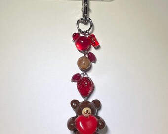 Love Bear Handmade Polymer Clay Bag Charm / Keychain
