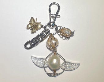 Incubis Keychain - Handmade Mixed Metal Pearl Bag Charm / Keychain