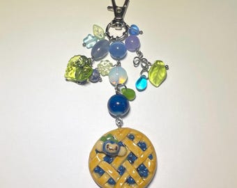 Blueberry Monkey & Blueberry Pie Handmade Polymer Clay Bag Charm / Keychain