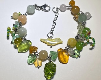 Grape Bracelet - Handmade Beaded Bracelet, Gemstone & Czech Glass Beads, Stainless Steel Hardware