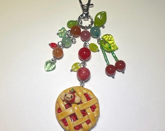Cherry Monkey & Cherry Pie Handmade Polymer Clay Bag Charm / Keychain