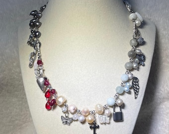 Alessa Necklace: Handmade Pearl, Gemstone and Glass Beaded Necklace