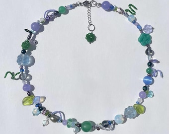 Berry Breeze Necklace - Handmade Beaded Jewelry, Gemstone, Czech Glass, & Freshwater Pearl Beads, Stainless Steel