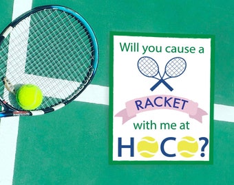 Tennis Homecoming voorstel idee afdrukbaar "Wil je een racket met mij veroorzaken bij Hoco?" Tennis hoco voorstel poster idee