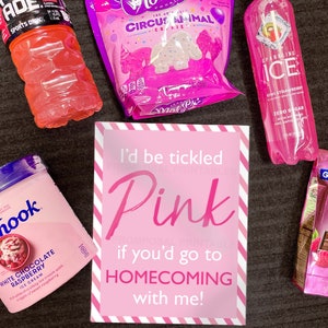 Homecoming Promposal Idea &quot;I&#39;d be tickled pink if you&#39;d go to homecoming with me!&quot; INSTANT DOWNLOAD Printable proposal dance poster idea