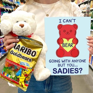 Sadies Proposal Idea Printable "I can't bear going with anyone but you... Sadies?" INSTANT DOWNLOAD simple promposal idea dance poster