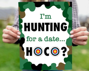 Promposal-ideeën voor de jacht "Ik ben op zoek naar een date... hoco?" eenvoudig voorstelidee voor camouflagejagers