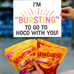 Homecoming Answer Promposal Idea &quot;I&#39;m bursting to go to hoco with you!&quot; INSTANT DOWNLOAD poster printable proposal starburst dance idea