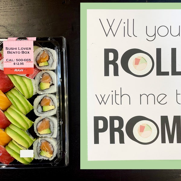 Cute Promposal Ideas "Will you roll with me to prom?" INSTANT DOWNLOAD prom signs proposal dance sushi promposal poster idea