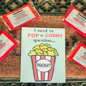 Prom Ask Printable &quot;I need to pop a corny question, prom?&quot; INSTANT DOWNLOAD promposal poster proposal popcorn dance idea
