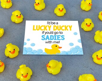 Sadies Promposal Ideas Printable "Ik zou een gelukkige eend zijn als je met mij naar Sadies zou gaan" INSTANT DOWNLOAD voorstel rubber duck poster idee