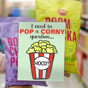 Popcorn Homecoming Proposal Ideas &quot;I need to pop a corny question, hoco?&quot; INSTANT DOWNLOAD popcorn promposal idea