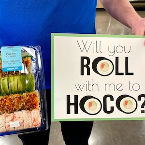 Homecoming Proposal Idea Printable &quot;Will you roll with me to hoco?&quot; INSTANT DOWNLOAD simple proposal dance sushi poster idea