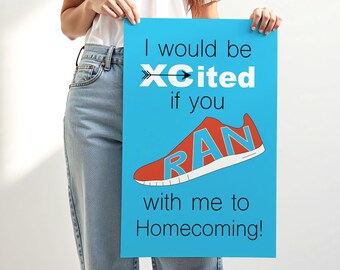 Hardlooppromposal Hoco-voorstelidee "Ik zou een XCited krijgen als je met me meeging naar Homecoming" DIRECT DOWNLOAD ideeën voor een trackaanbiedingsposter