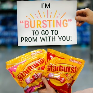 Prom Answer Promposal Idea &quot;I&#39;m bursting to go to prom with you!&quot; INSTANT DOWNLOAD poster printable proposal starburst dance idea