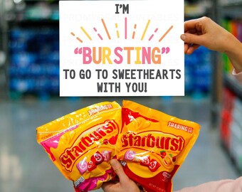 Sweethearts YES Idee "Ik sta te popelen om met je naar sweethearts te gaan!" DIRECT DOWNLOAD dansvoorstel teken starburst poster