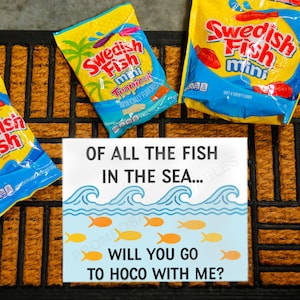 Idea de propuesta de graduación para el baile de bienvenida &quot;De todos los peces del mar, ¿irías a hacer hoco conmigo?&quot; DESCARGA INSTANTE propuesta de cartel imprimible pez dorado