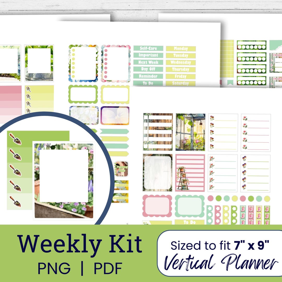 Spring Garden Weekly Planner Stickers | Printable Vertical Weekly Kit ...