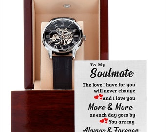 Father's Day Gift Watch, Men Openwork Leather Band Watch, To My Soulmate Gift from Daughter/Son, Best Dad Gift, Gifts of Love from Wife