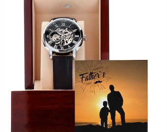 Father's Day Gift Watch, Men Openwork Leather Band Watch, To My Great Dad Gift from Daughter/Son, Best Dad Gift, Gifts of Love from Wife