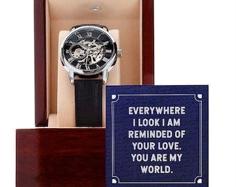Father's Day Gift Watch, Men Openwork Leather Band Watch, To My Dad Gift from Daughter/Son, Best Dad Gift, Gifts of Love from Wife