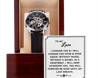 Father's Day Gift Watch, Men Openwork Leather Band Watch, To My Love Gift from Daughter/Son, Best Dad Gift, Gifts of Love from Wife