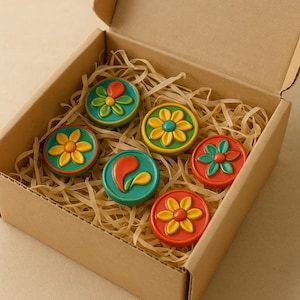 Hand-Painted Ceramic Knobs: Floral Leaf Design Drawer Pulls - Set of 6