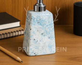 Handcrafted Blue Marble Ceramic Soap Dispenser – Refillable Bathroom Vanity Accessory with Silver Pump