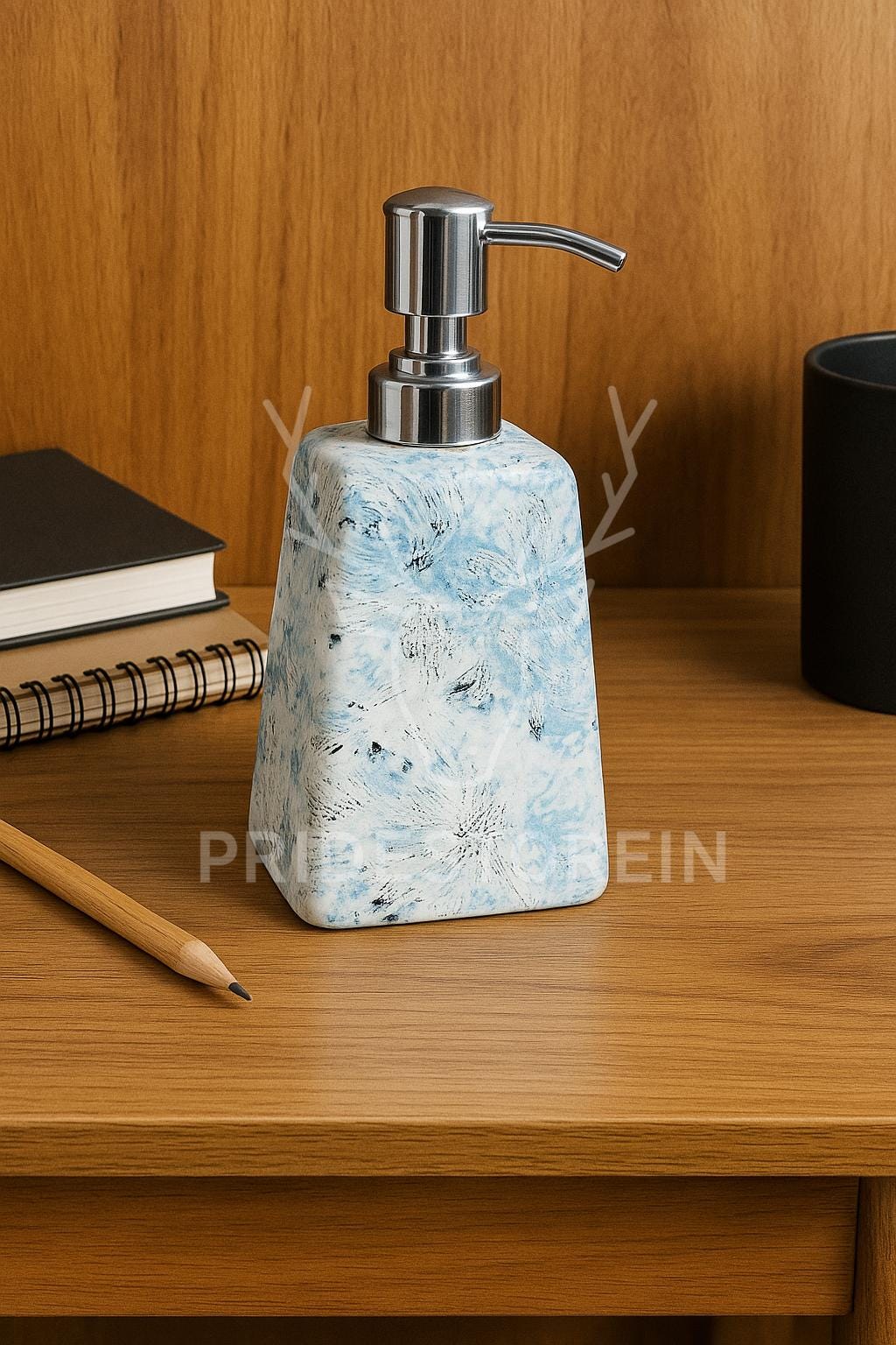 Handcrafted Blue Marble Ceramic Soap Dispenser - Refillable Bathroom Vanity Accessory with Silver Pump