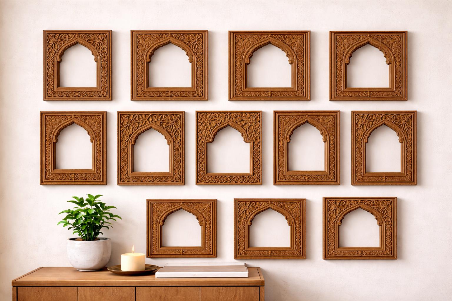 手彫りチーク材のアーチフレーム | 伝統的なインドの壁アート