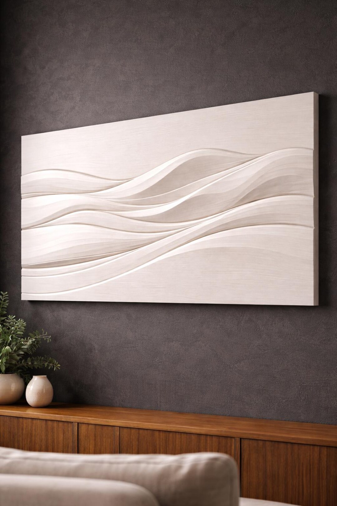 Hand Carved Wooden Wave Wall Panel – Solid Teak Wood Art – Modern