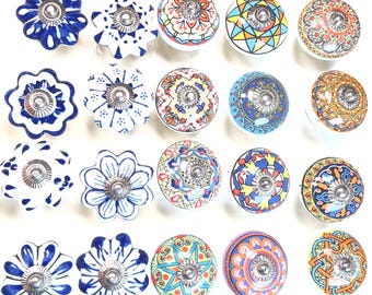 Assorted Mandala Ceramic Cabinet Knobs |10 knobs  Colorful Furniture Hardware